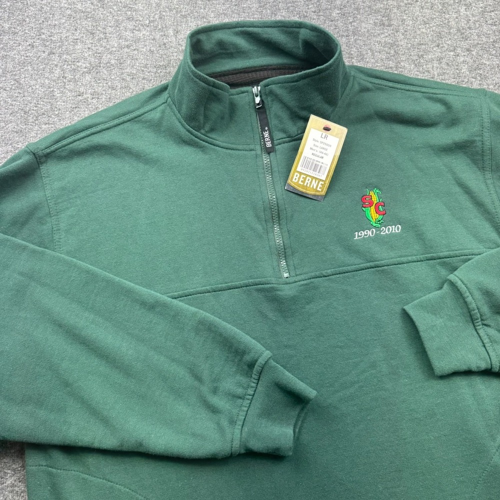BERNE SP250 Heritage Thermal-Lined Quarter-Zip Sweatshirt Sz L Green Workwear‎